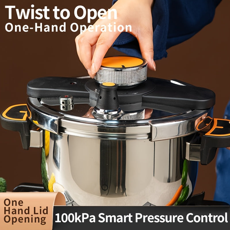 Stainless Steel Pressure Cooker & Stew Pot with One-Twist Lock Lid – 1.32, 1.59 & 2.11 Gal Sizes, Induction & Gas Compatible, Dishwasher Safe for Family Meals