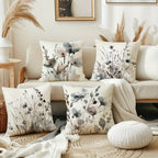 Boho Poppy Flowers Throw Pillow Covers Set of 4 Watercolor Chinoiserie Floral Cushion Covers 18x18 Inch for Sofa Bedroom Office Farmhouse No Insert