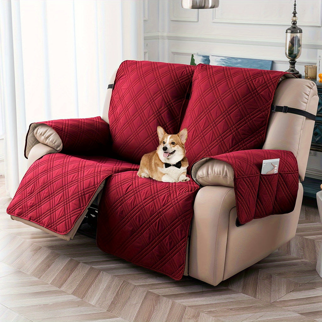Waterproof Split Recliner Loveseat Cover 2 Piece Set Non-Slip Elastic Strap Washable Reclining Sofa Slipcover Furniture Protector for Moving Parts Contemporary Style