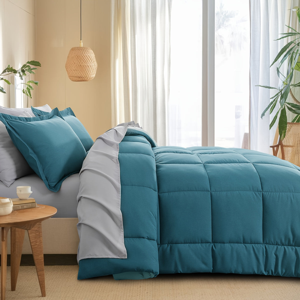 Bed in a Bag Queen 7 Piece Fluffy Comforter Set – Ultra-Soft Microfiber Bedding with Comforter, Fitted Sheet, Flat Sheet & 4 Pillowcases, Hypoallergenic Breathable All Season Bedding Gift for Her