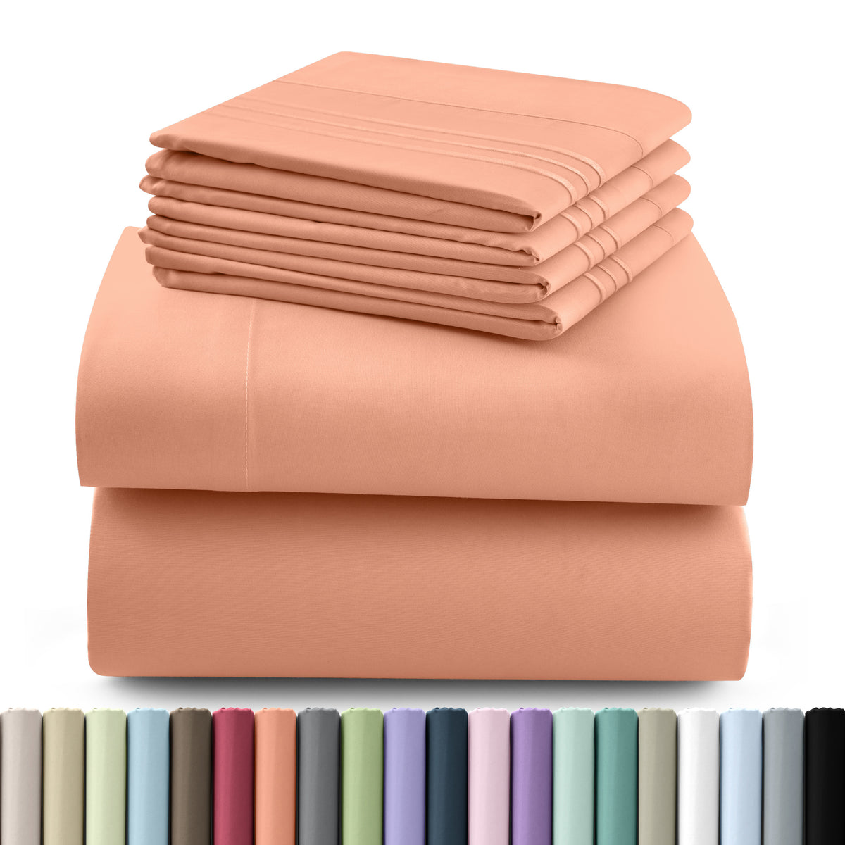 Hannah Bedding Sheet Set 6pcs Brushed Polyester 16" Deep Pocket – Embroidered Pillowcases Hotel Luxury Soft Bed Sheets for Twin Full Queen King Cal King, 24 Colors