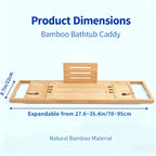 Bamboo Bathtub Caddy Tray Adjustable 27.6–35.4 Inch with Multi-Slot Organizer & Device Holder, Retractable Bath Shelf for Phone, Tablet, Book, Wine & Toiletries — Spa Bath Accessory, Wood Color