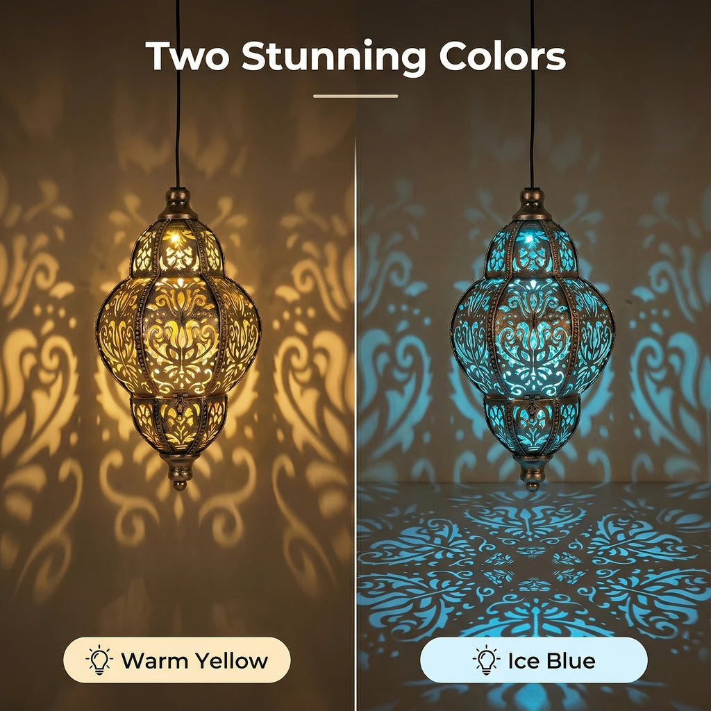 Outdoor Solar Hanging Lantern 27" – Metal Pendant Light Fixture with Removable Solar Panel & Auto Dusk-to-Dawn Sensor for Garden, Patio, Porch, Lawn & Deck, Oil-Rubbed Finish, Gold, Purple or Blue