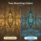 Outdoor Solar Hanging Lantern 27" – Metal Pendant Light Fixture with Removable Solar Panel & Auto Dusk-to-Dawn Sensor for Garden, Patio, Porch, Lawn & Deck, Oil-Rubbed Finish, Gold, Purple or Blue