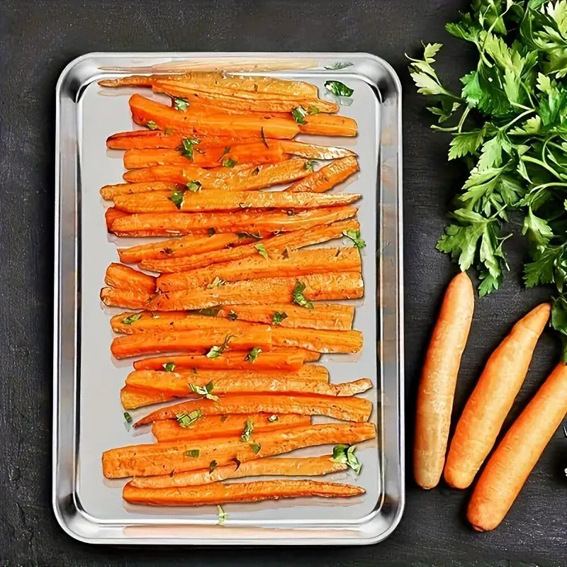 Stainless Steel Baking Tray Set with Cooling Rack & Mesh Basket - 12.5x8.6 Inch Cookie Sheet for Oven Baking, BBQ, Roasting & Vegetable Prep, Multi-Use Kitchen Set for Holiday Cooking