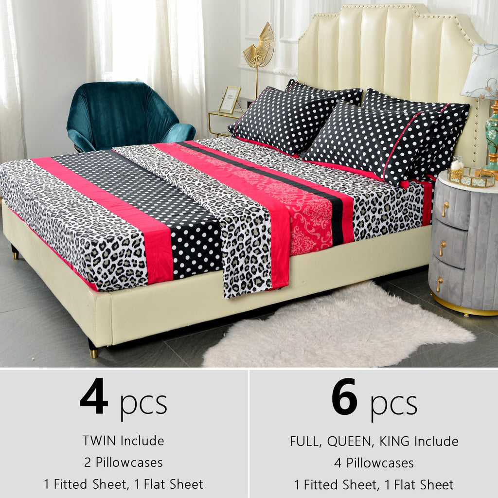 Patchwork Printed Microfiber Bed Sheet Set 4 or 6pcs – 14 Inch Deep Pocket Breathable Wrinkle Resistant, Twin Full Queen King, 3 Bold Colors
