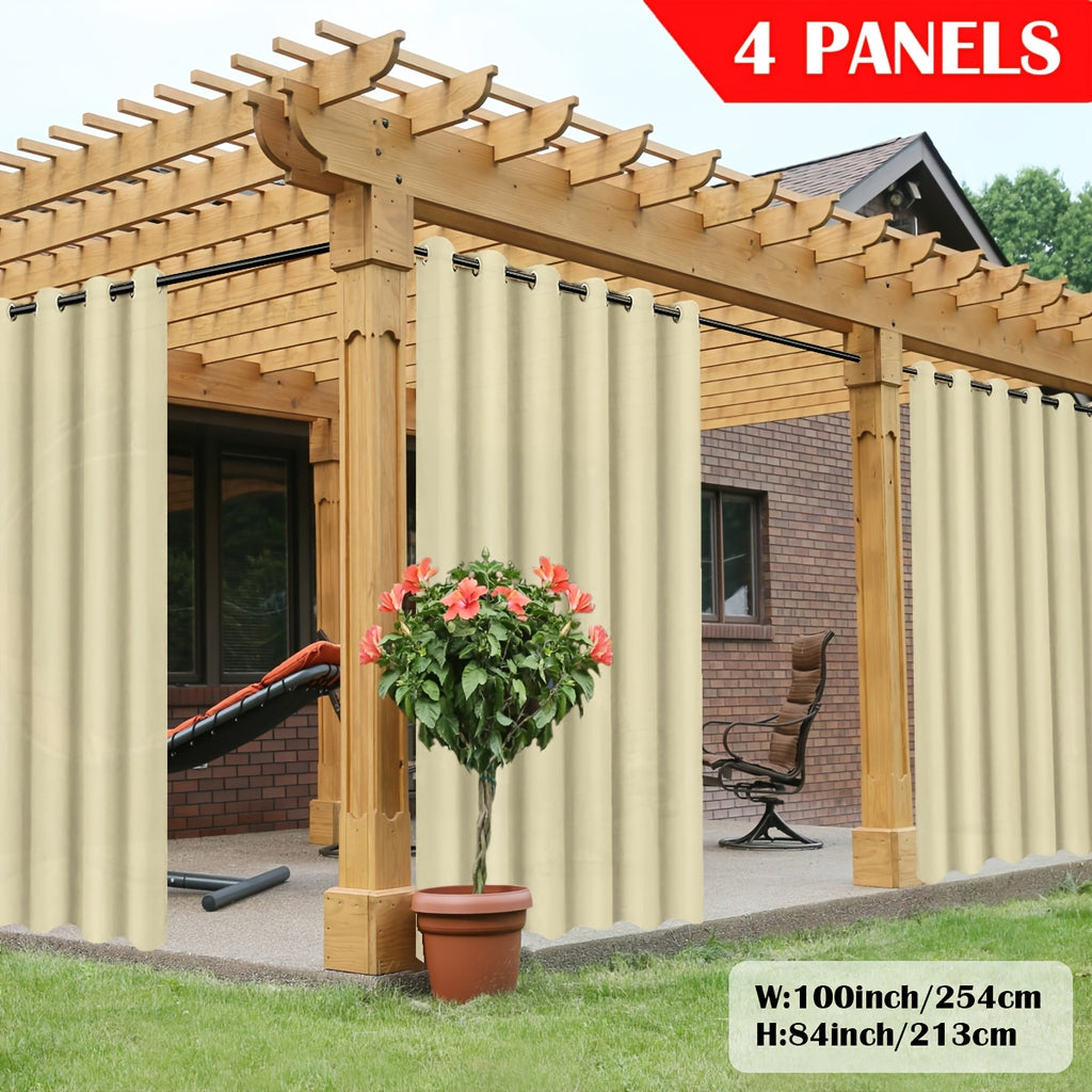 Outdoor Curtain Panels for Patio Gazebo Porch – Weather-Resistant, Light-Filtering Sun Block Privacy Drapes, 4 Panels, Multiple Sizes & Colors