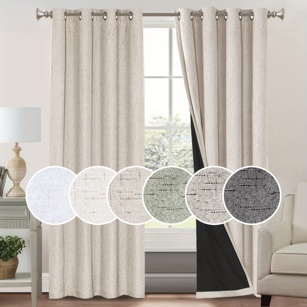 100% Blackout Linen Textured Curtains – Thermal Insulated Noise Reducing Grommet Window Drapes | 2-Panel Set for Bedroom, Living Room & Hall | 6 Neutral Colors