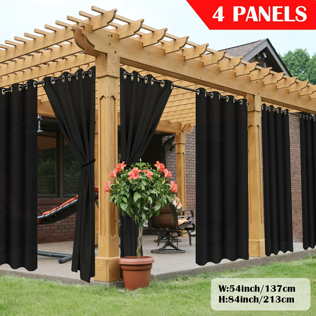 Outdoor Curtain Panels for Patio Gazebo Porch – Weather-Resistant, Light-Filtering Sun Block Privacy Drapes, 4 Panels, Multiple Sizes & Colors