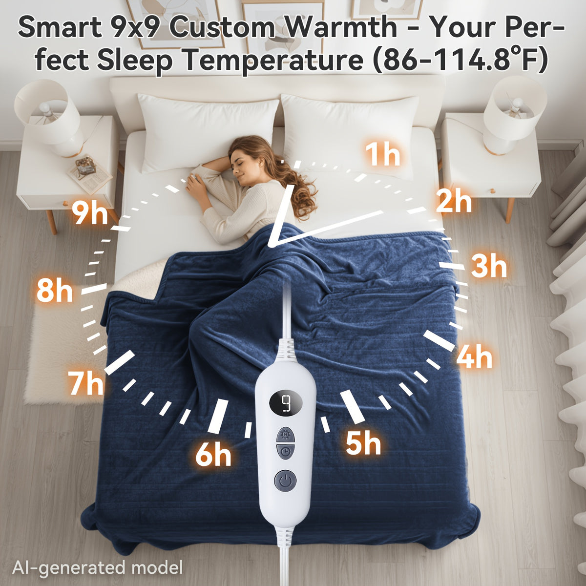 Electric Heated Blanket Soft Flannel 10 Temperature Levels Dual Control – PTC+NTC Overheat Protection, Machine Washable, for Couples Bedroom & Winter Home Use