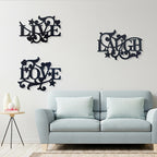 3-Piece Metal Wall Art Set – Love Life Laughter Letter Sign Silhouette | Modern Elegant Black Wall Decor for Living Room, Bedroom & Kitchen | Stylish Home Art Decoration