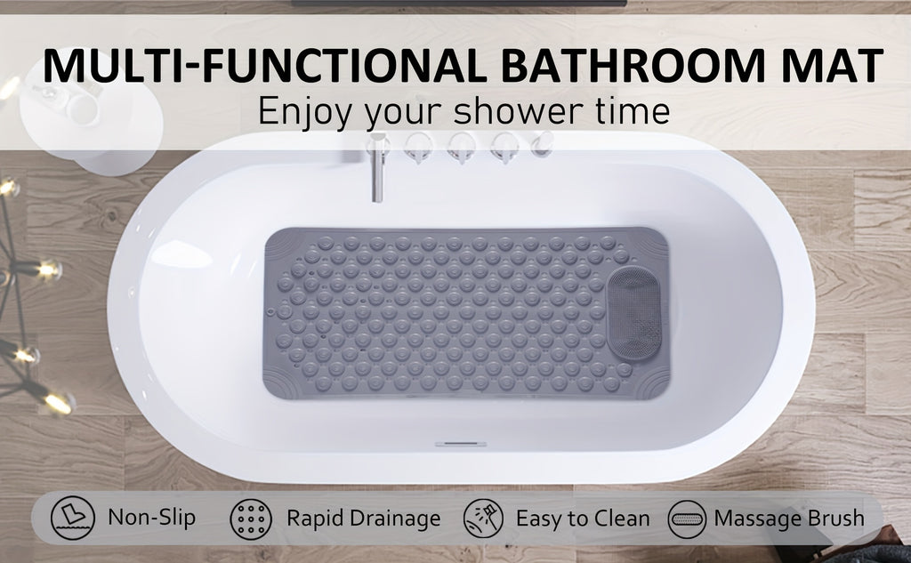 Anti-Slip Shower Mat with Massage Function – Extra Large Non-Slip Bathtub Mat for Safety & Comfort | 19.7”x31.5” | Green, Grey, White, Blue, Khaki & Pink