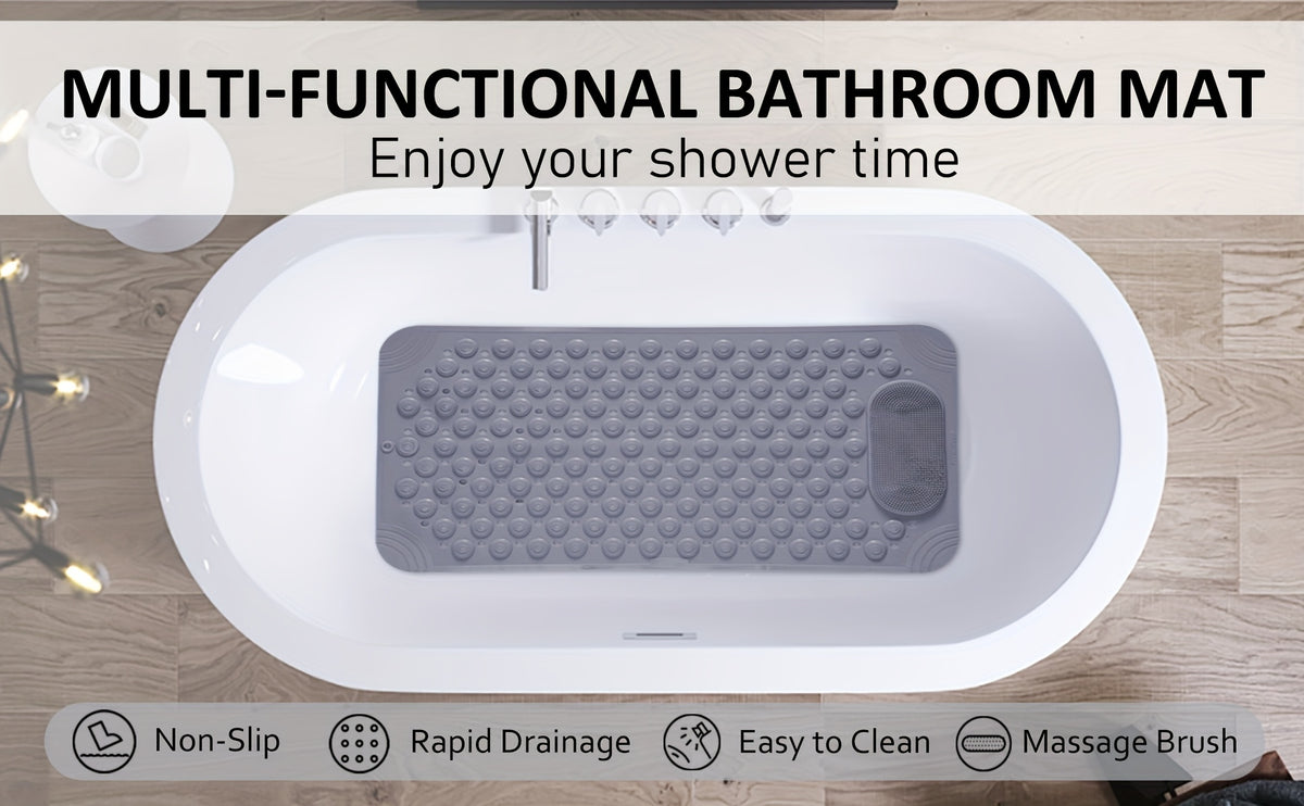 Anti-Slip Shower Mat with Massage Function – Extra Large Non-Slip Bathtub Mat for Safety & Comfort | 19.7”x31.5” | Green, Grey, White, Blue, Khaki & Pink