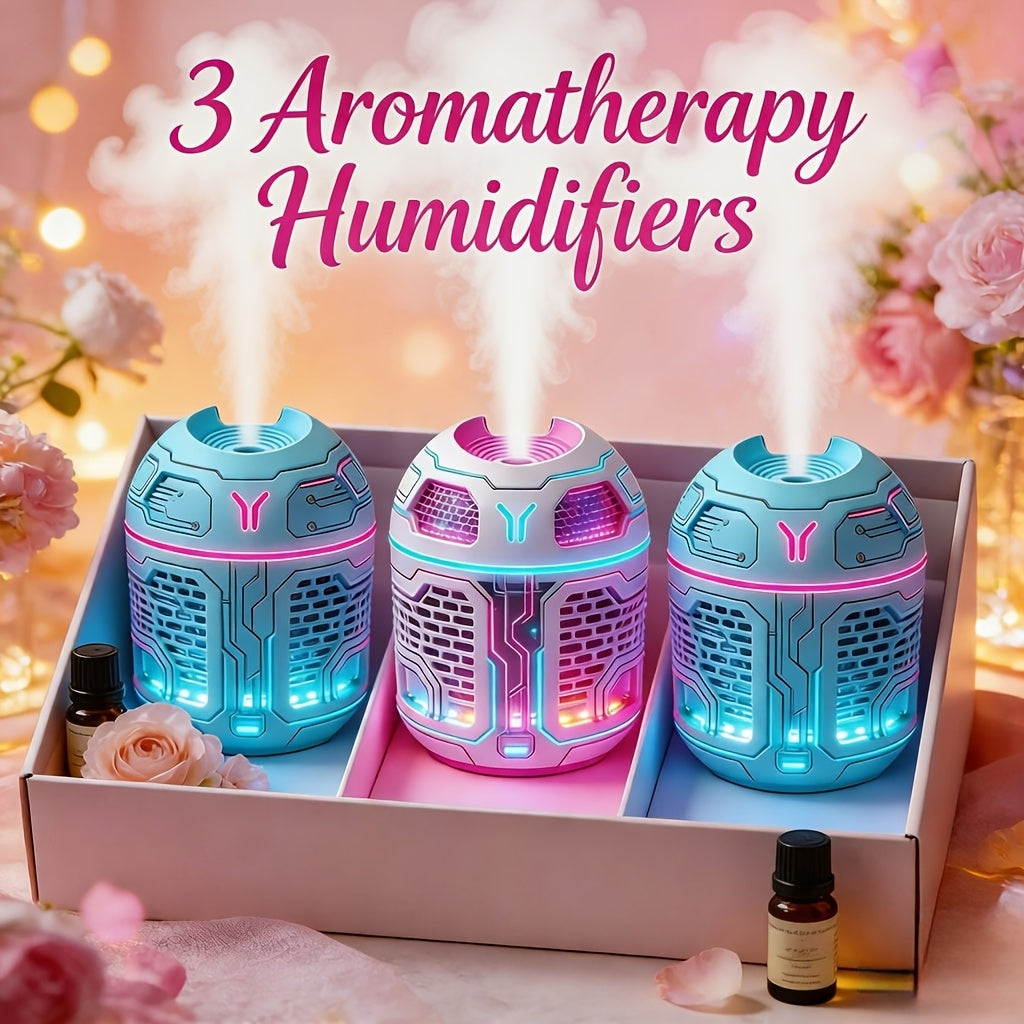 Mini Diffuser Set 3pcs Aromatherapy Humidifier Odor Eliminator Cool Mist for Car Bedroom Dorm No Filter Low Voltage Gift for Women
