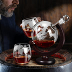 Whiskey Decanter Set with Glasses and Wooden Stand Globe Decanter Ball or Sailboat Design Gift for Whiskey Lovers Birthdays Weddings Anniversaries