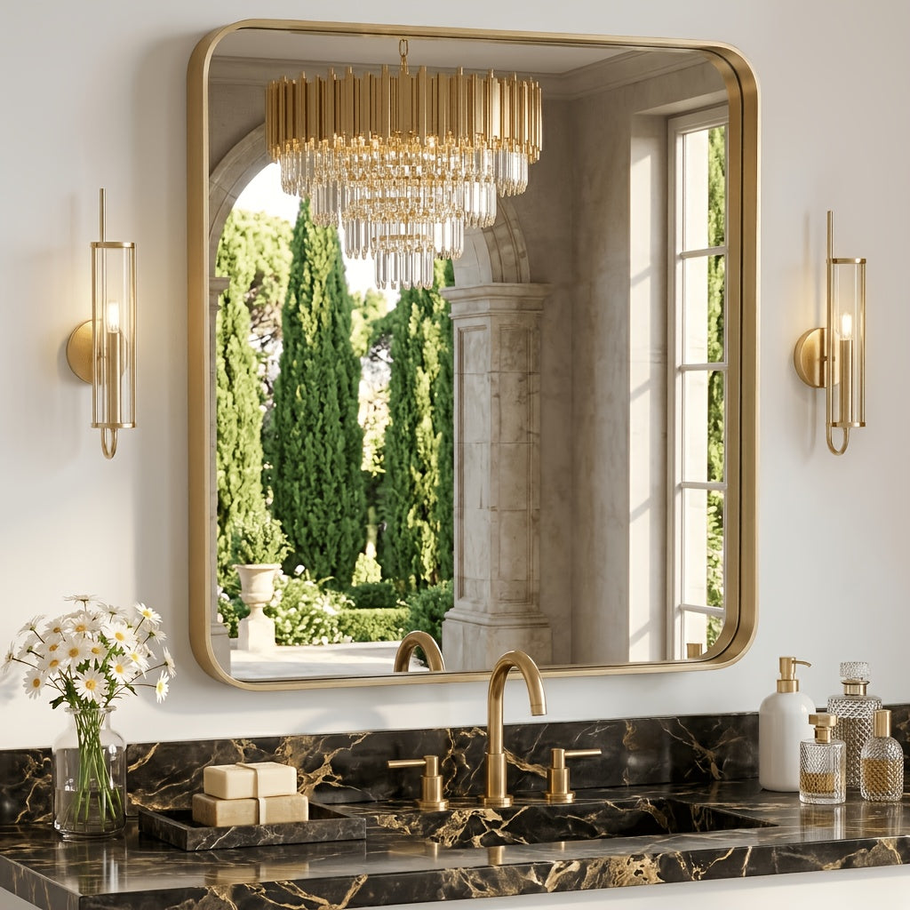 Metal Framed Rounded Rectangle Wall Mirror for Bathroom – Over Sink, Horizontal or Vertical Hanging, Modern Farmhouse Decor, Matte Black, Gold & Silver, Multiple Sizes 16x20 to 36x48 In