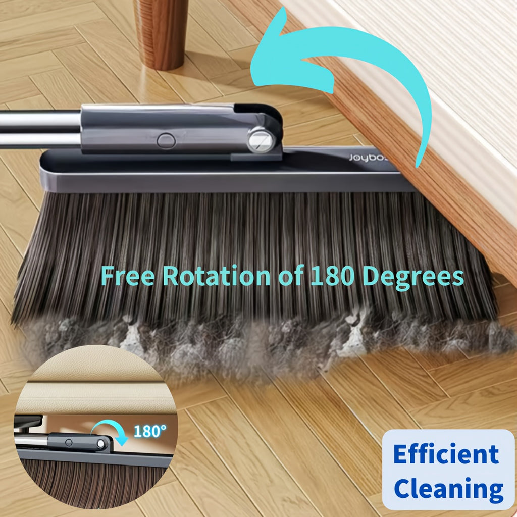 Broom and Dustpan Set with 51 Inch Adjustable Long Handle 2 Interchangeable Broom Heads – No-Bend Upright Sweeping Set for Indoor Outdoor Home Office Kitchen Garden