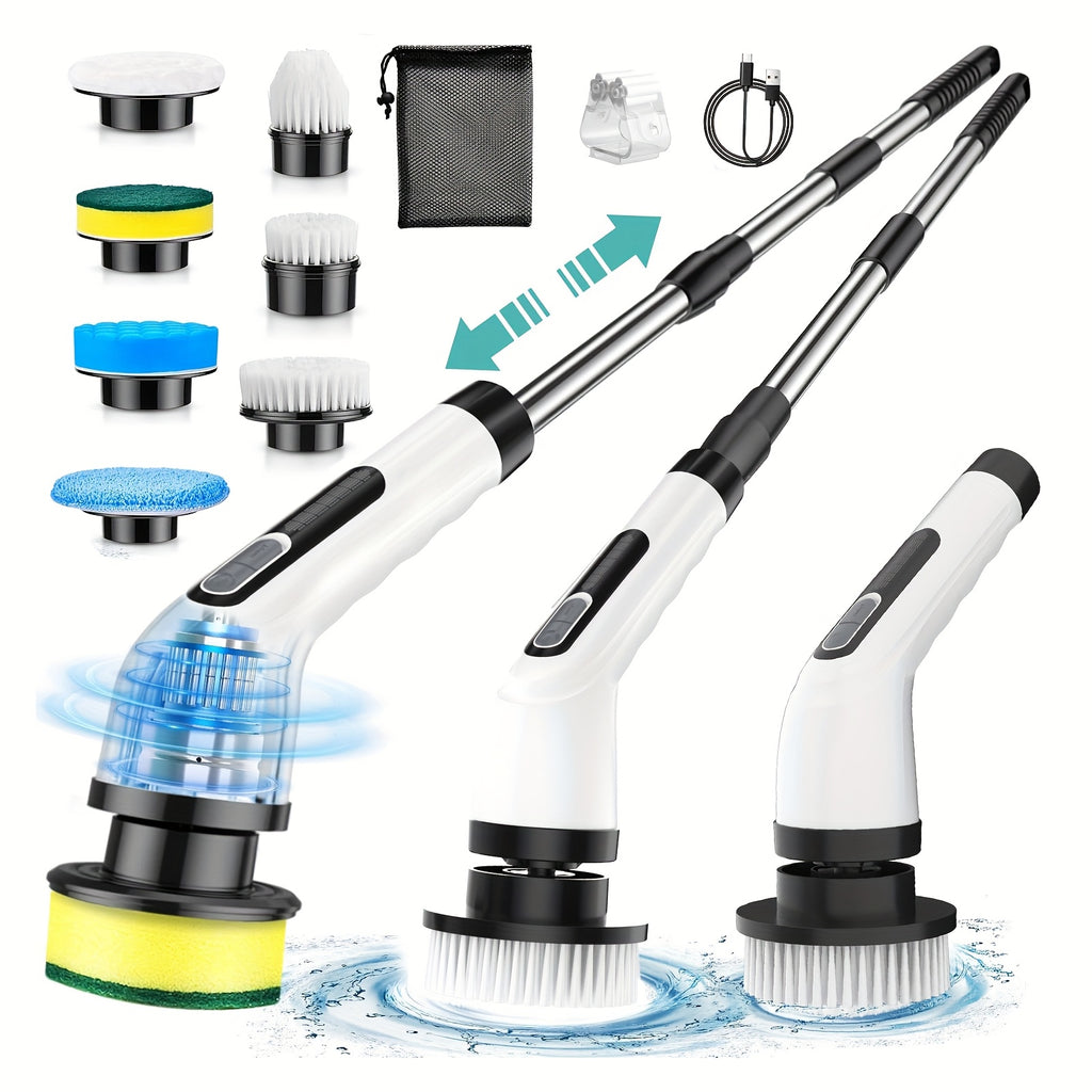 Electric Spin Scrubber with 7 Replaceable Brush Heads & Adjustable Handle – Dual Speed Power Scrubber for Bathroom, Tub, Tile & Floor Cleaning