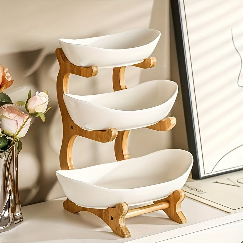 Tiered Fruit Basket Stand 2 or 3 Layer Nordic Style Fruit Bowl Wooden Plastic Snack Tray Kitchen Counter Organizer for Home Dining Table Storage