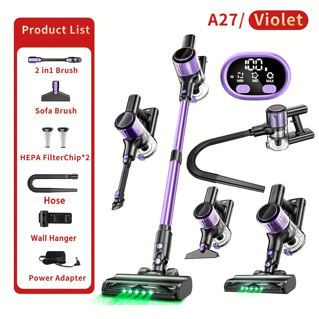 45KPA Cordless Vacuum Cleaner 8-in-1 Lightweight Stick Vacuum Green Light Anti-Tangle Floor Brush for Carpet Pet Hair Tile Hardwood 4 Colors