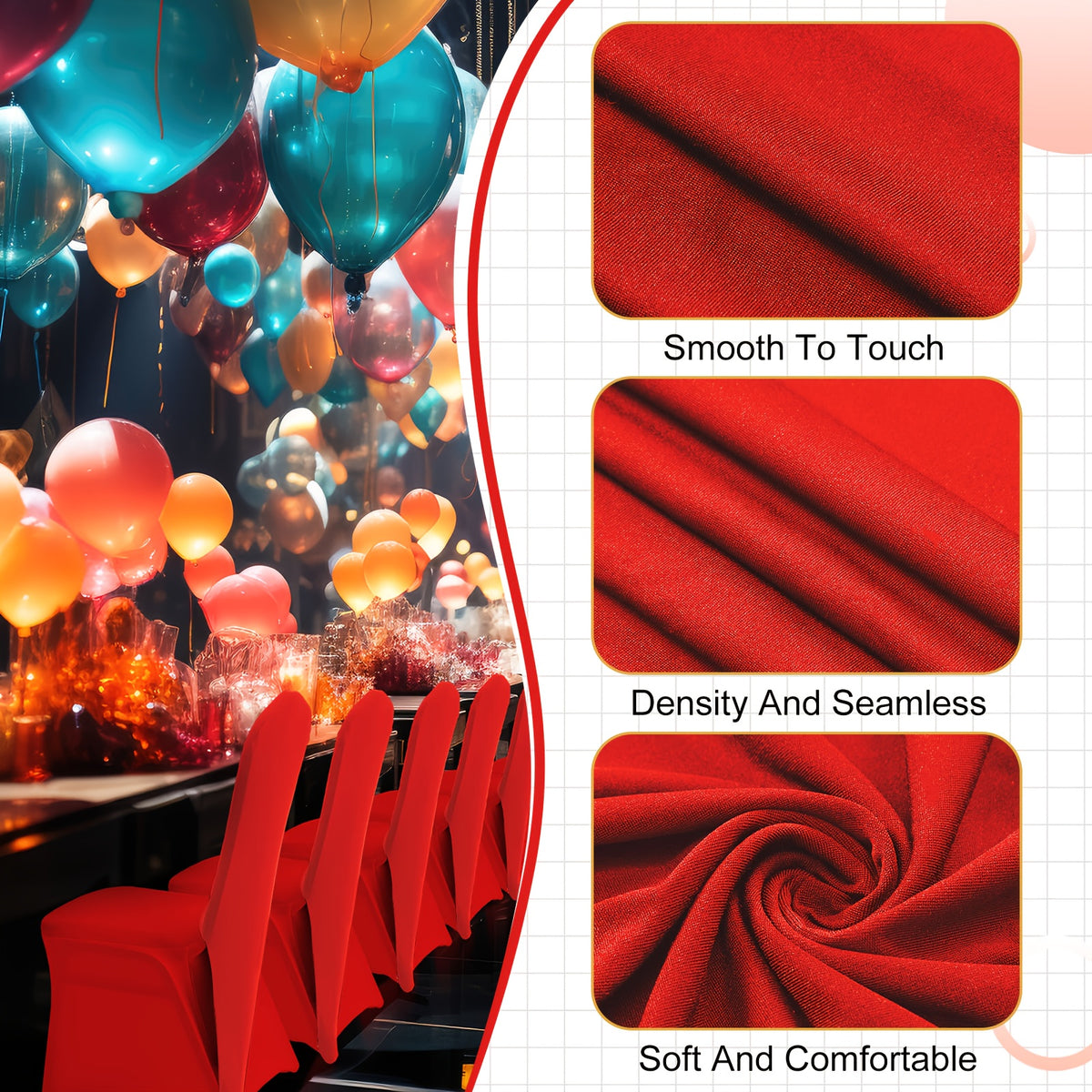Spandex Chair Cap Covers, Set of 20 – Stretch Chair Hood Sash Hat Bands for Wedding, Banquet & Party (Red)