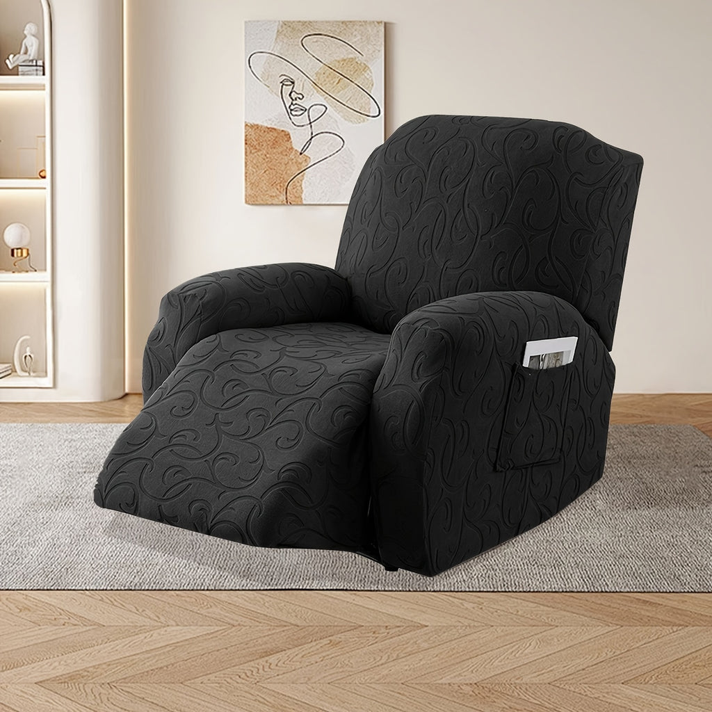Stretch Recliner Sofa Slipcover Set of 4, Washable Couch Protector for Single Reclining Sofa with Elastic Base, Furniture Cover for Living Room