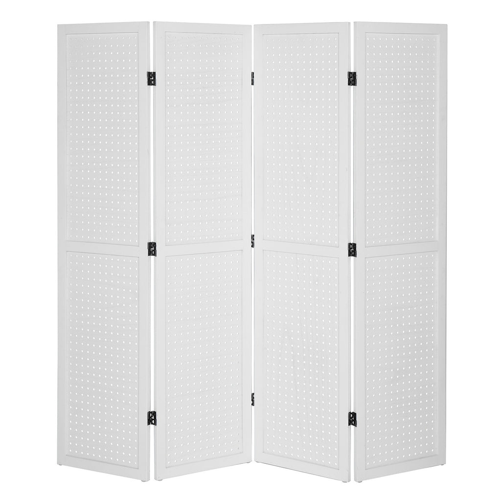 5 FT Freestanding Pegboard Room Divider | Wood Folding Privacy Screen & Display Board Organizer with Support Feet – White, Black, Natural, Grey | Craft Shows, Retail & Home