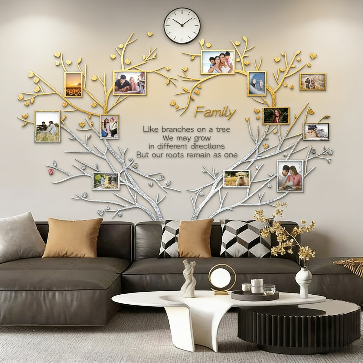 Family Tree Collage Frame Wall Decor - Removable 3D Acrylic Heart Design Photo Frames - DIY Peel and Stick Wall Art for Living Room and Bedroom - Unique Family Gift for Home