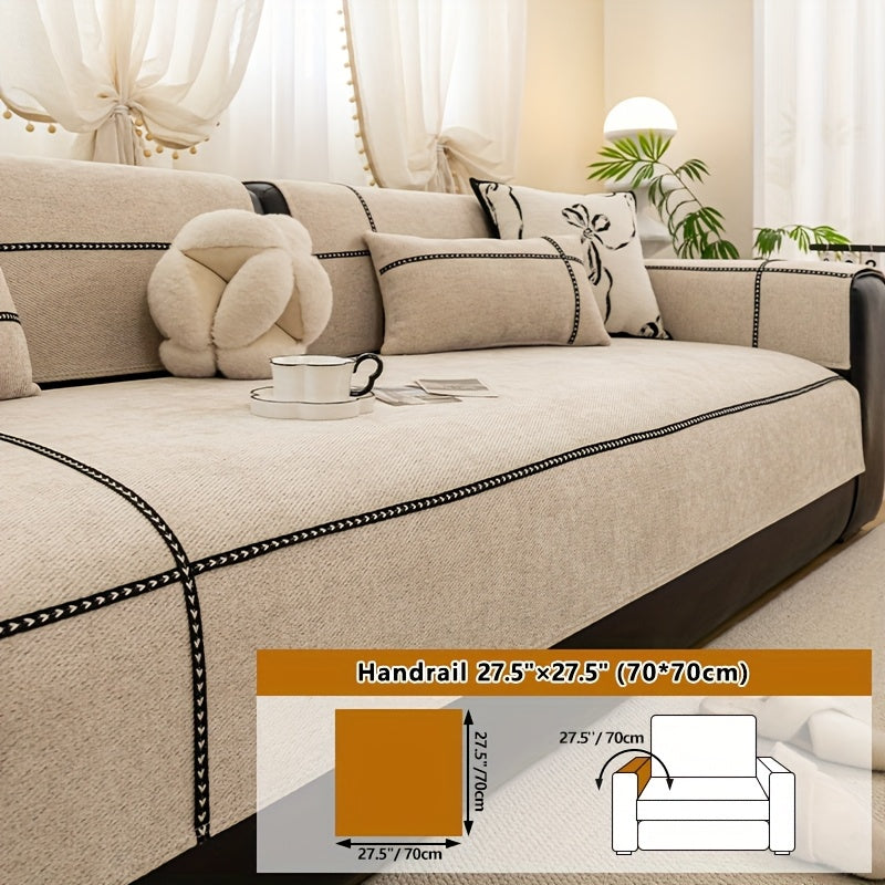 Chenille Sofa Seat Cover Non-Slip Pet Friendly Machine Washable All Season - Sofa Cushion Cover with Lace Belt for 1 2 3 4 Seater Armrest Backrest 3 Colors