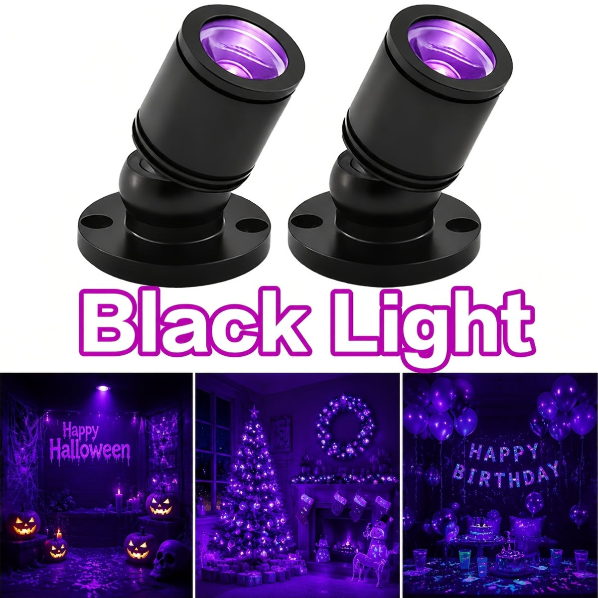USB UV Black Light LED Mini Spotlights – Connectable 1W UV-A Blacklight for Glow Party, Bedroom Decor, Posters, Halloween & Pet Urine Detection – 2, 4 or 6 Pack