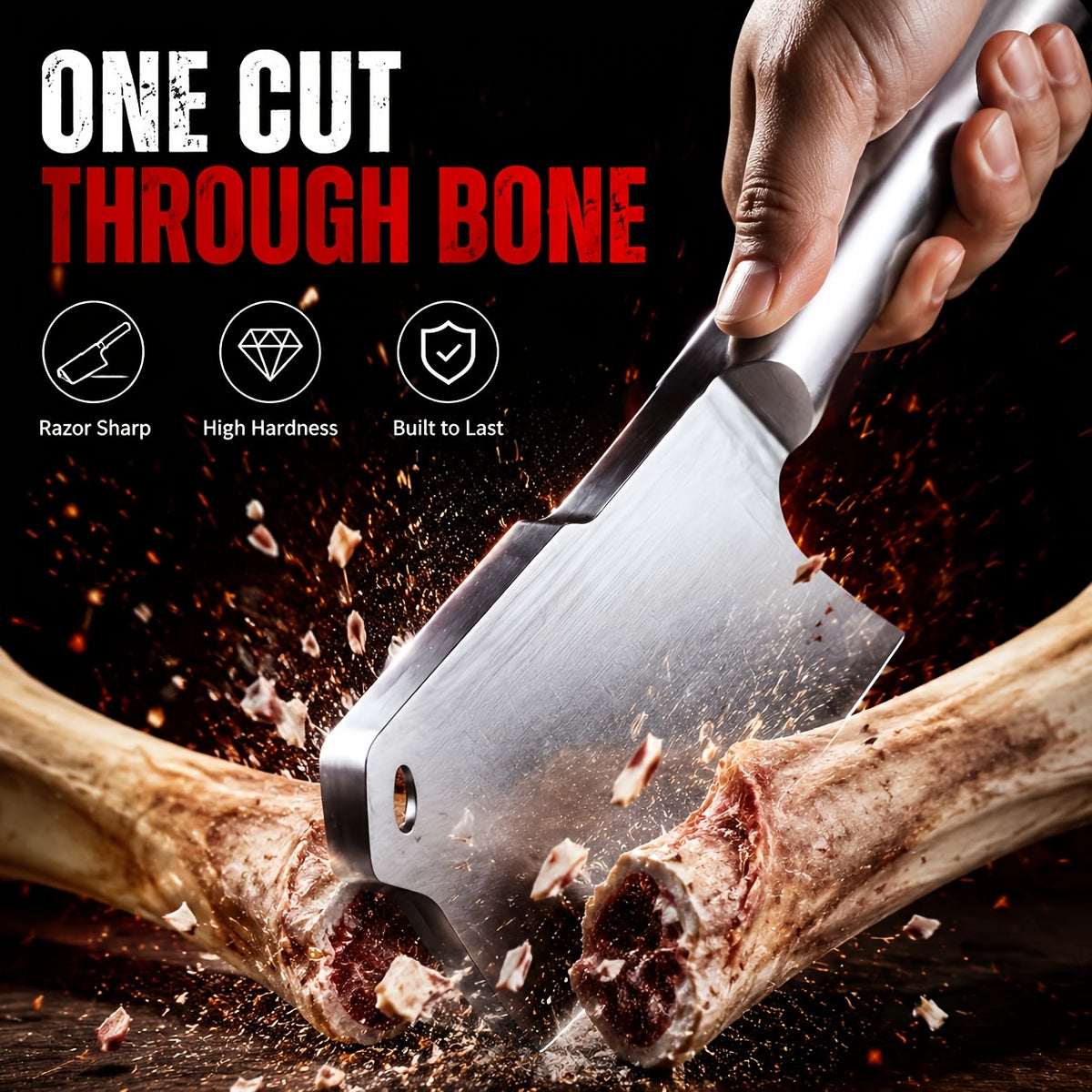 Heavy Duty Stainless Steel Bone Cleaver Knife, Thickened Butcher Axe Meat Cutter for Restaurant & Home Kitchen, Non-Slip Handle, Perfect Chef Gift