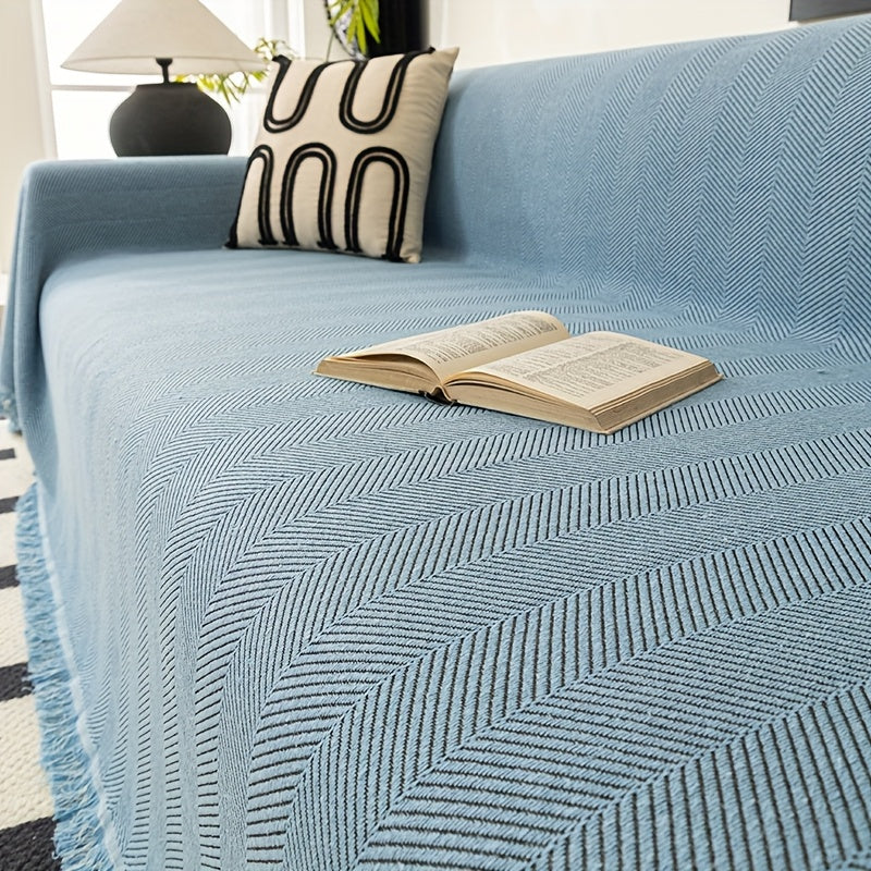 Herringbone Sofa Cover with Tassels – Washable Polyester Throw for 3-Seater, 4-Seater & Large Sofas | Grey, Coffee, Green