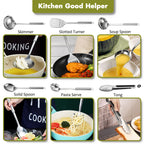 Stainless Steel Kitchen Utensils Set 12-Piece with Holder - Heat Resistant Cooking Utensils Set with Spatula, Ladle, Tongs, Whisk, Skimmer & More, Dishwasher Safe Metal Kitchen Tool Set