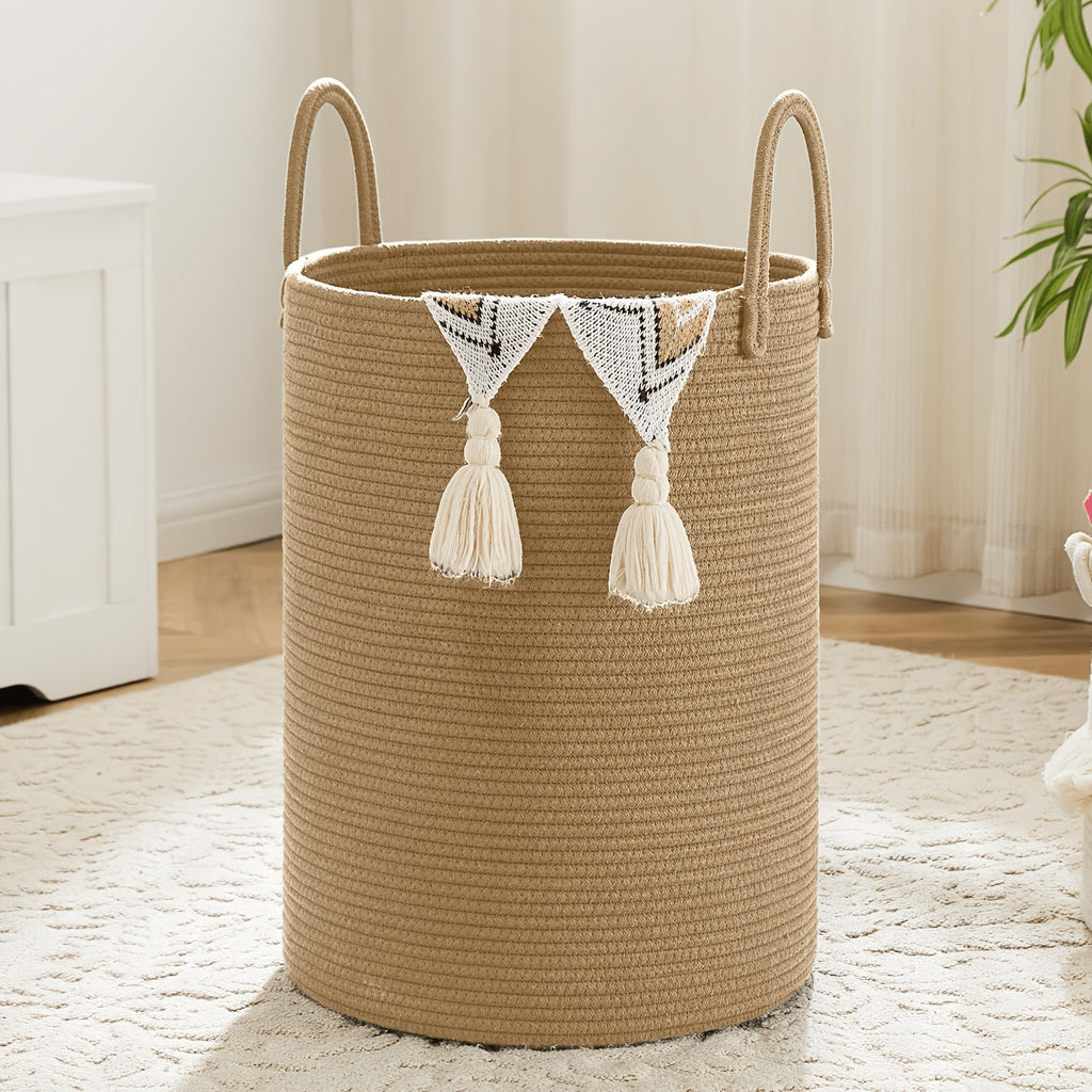 Collapsible Woven Rope Laundry Basket & Hamper - 4 Sizes (12-26 Gal), Cotton Rope Storage Basket for Dirty Clothes, Blankets & Toys, Boho Bathroom Nursery & Living Room Decor