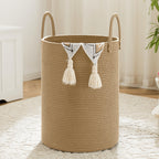 Collapsible Woven Rope Laundry Basket & Hamper - 4 Sizes (12-26 Gal), Cotton Rope Storage Basket for Dirty Clothes, Blankets & Toys, Boho Bathroom Nursery & Living Room Decor