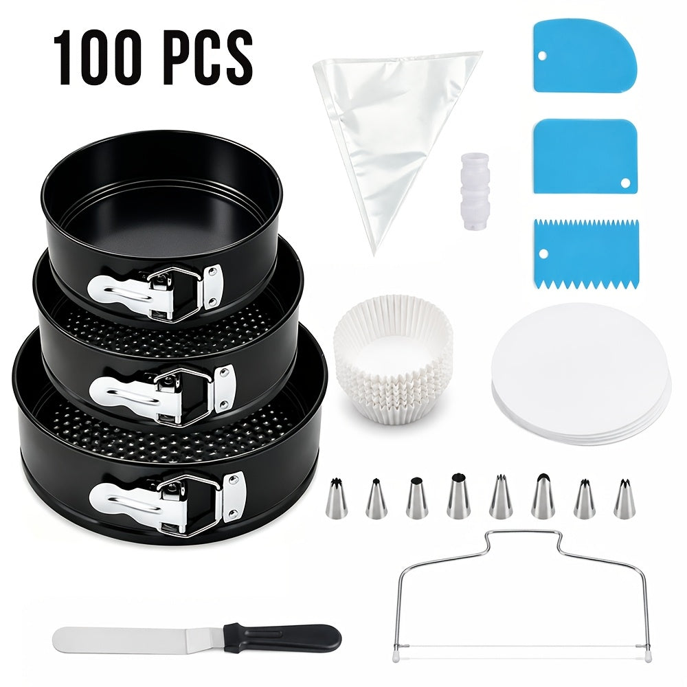 100 Piece Cake Decorating Kit Baking Set with Baking Pans Piping Tips & Decorating Tools - Complete Baking Supplies for Beginners & Cake Lovers