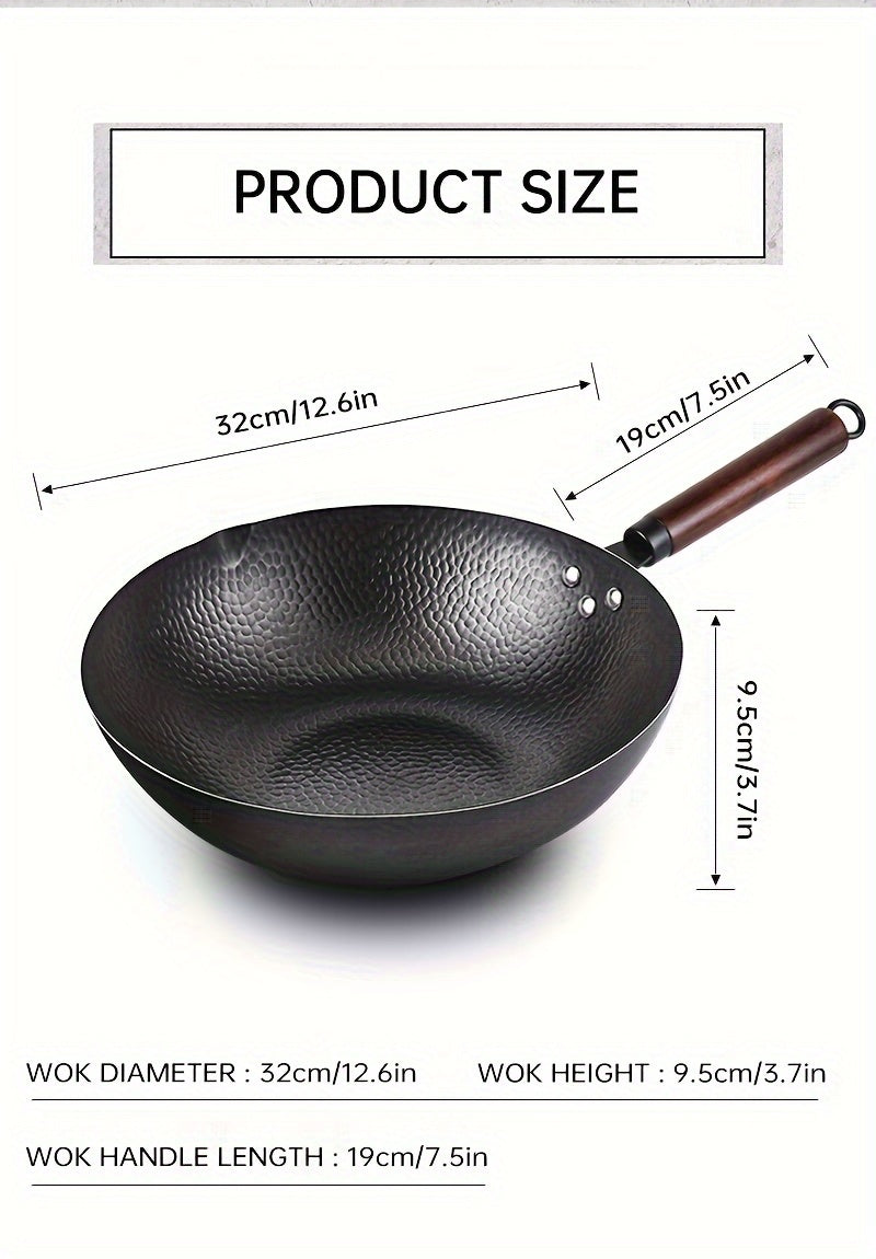 Carbon Steel Wok with 11-Piece Cookware Accessories 12.6 Inch Chinese Stir-Fry Pan Flat Bottom Induction Electric Gas Halogen All Stoves