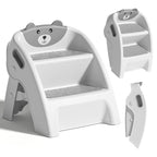 Foldable Kids Step Stool 2-Step with Non-Slip Design & Handle – Multipurpose Toddler Step Stool for Bathroom Sink, Kitchen Counter, Bedroom, Grey Pink Blue