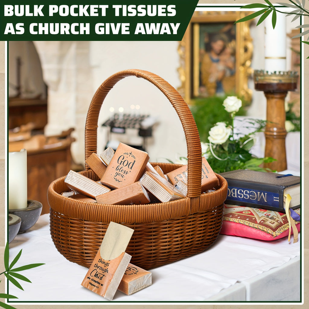 Pocket Tissues 50 Pack Bulk 500 Sheets, 3-Ply Mini Travel Size Individual Tissue Packs for Party Favors, Religious Events, Weddings, Purse & Everyday On-the-Go Use
