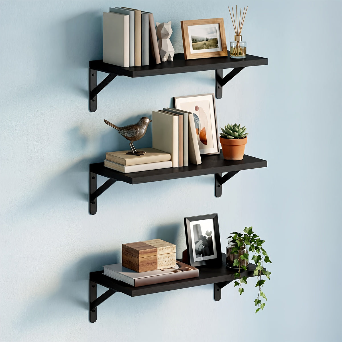 Farmhouse Floating Wall Shelves 3/6pcs Heavy Duty Long Ledge Shelf Set for Bedroom, Bathroom, Living Room & Kitchen Decor, Wall Mounted Storage Shelving for Home Organization