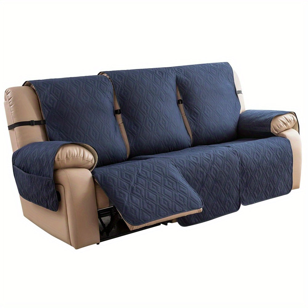 Recliner Sofa Cover Set 3-Piece Non-Slip Couch Covers for 3-Cushion Reclining Couch – Washable Furniture Protector with Elastic Straps for Pets & Dogs, Knit Fabric Slipcover for Living Room