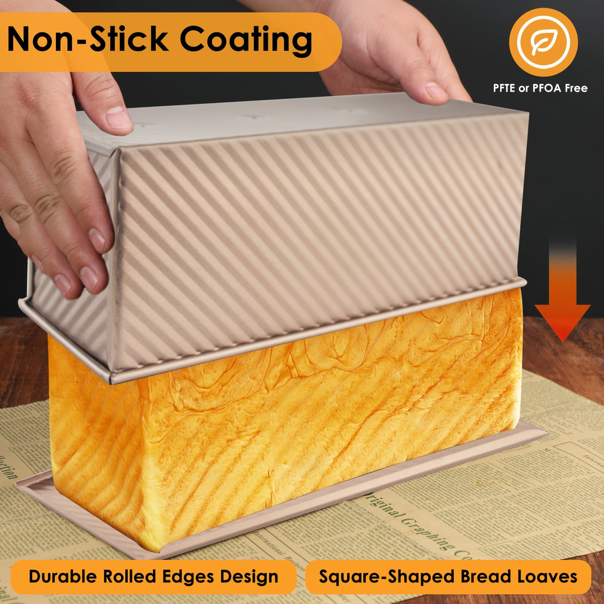 Nonstick Loaf Pan with Lid Carbon Steel Pullman Bread Pan – 9.5 & 10.5 & 13-Inch Homemade Bread Baking Pan with Bread Bags for Sandwiches & Toast
