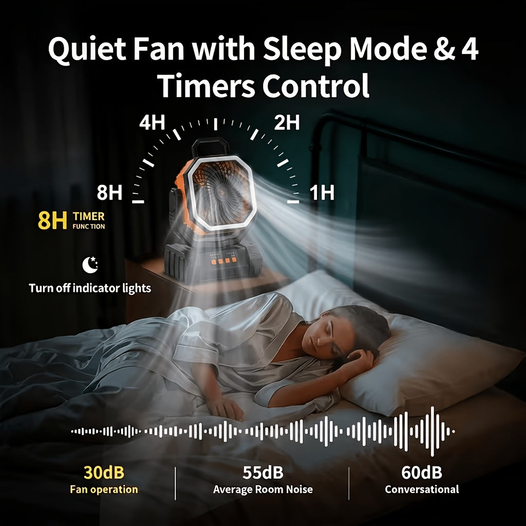 Camping Fan 20000mAh Rechargeable with LED Light, Remote Control, 270° Oscillation & Power Bank – 4 Speeds, 59-Hour Battery, 3 Use Modes