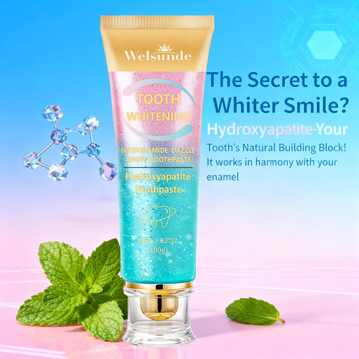 Niacinamide Toothpaste Mint Peach Flavor 3.52oz - Deep Cleaning Whitening Toothpaste Freshens Breath Natural Oral Care Daily Dental Hygiene