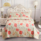 Patchwork Quilt Set 3-Piece Boho Reversible Coverlet Queen King Size Soft Lightweight Bedspread with 2 Pillow Shams All-Season Floral Stripes Bedroom Decor