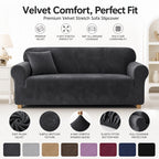 Velvet Stretch Sofa Cover Slipcover – Thick High-Elasticity Plush Couch Cover for L-Shape 1 2 3 4 Seater, Polyester Spandex Furniture Protector with Pillowcase for Living Room