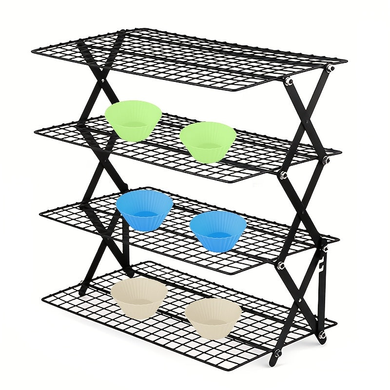 Wire Cooling Rack Set Collapsible Stainless Steel with Muffin Cup Slots - Baking Rack for Cakes, Cupcakes, BBQ & Drying, Stackable Oven Safe Cooling Grid