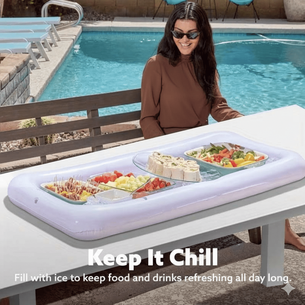 Inflatable Pool Cooler Bar with Drink Holders – Floating Ice Cooler for Pool Party Beach BBQ Summer Outdoor Fun, Easy Inflate, Portable Pool Float Beverage Bar