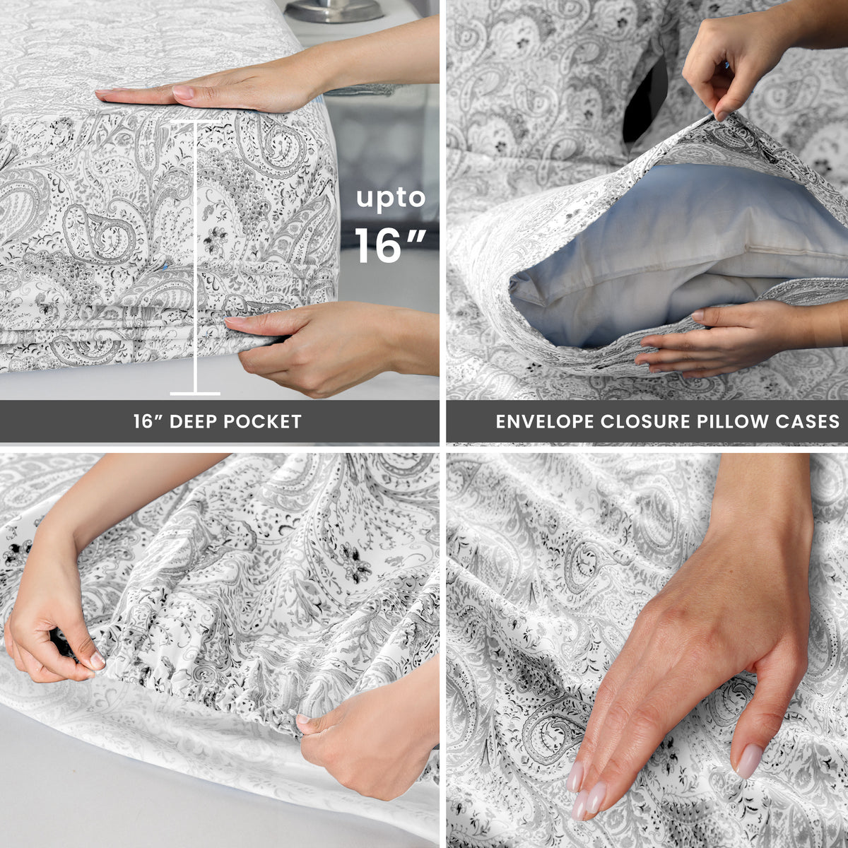 Paisley Bed Sheet Sets Queen King Twin Full Cal King – Soft Brushed Microfiber Deep Pocket Fitted Sheet & Pillowcases, Wrinkle Free