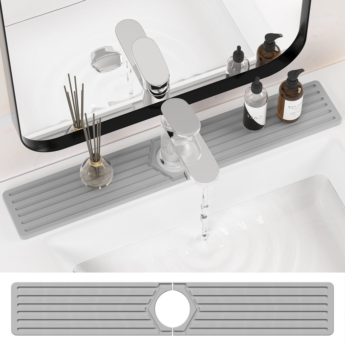 Diatomite Stone Sink Faucet Mat 23.6x3.9 Inch - Quick Drying Absorbent Countertop Mat for Kitchen and Bathroom Sink Area - Natural Diatom Mud Faucet Splash Pad